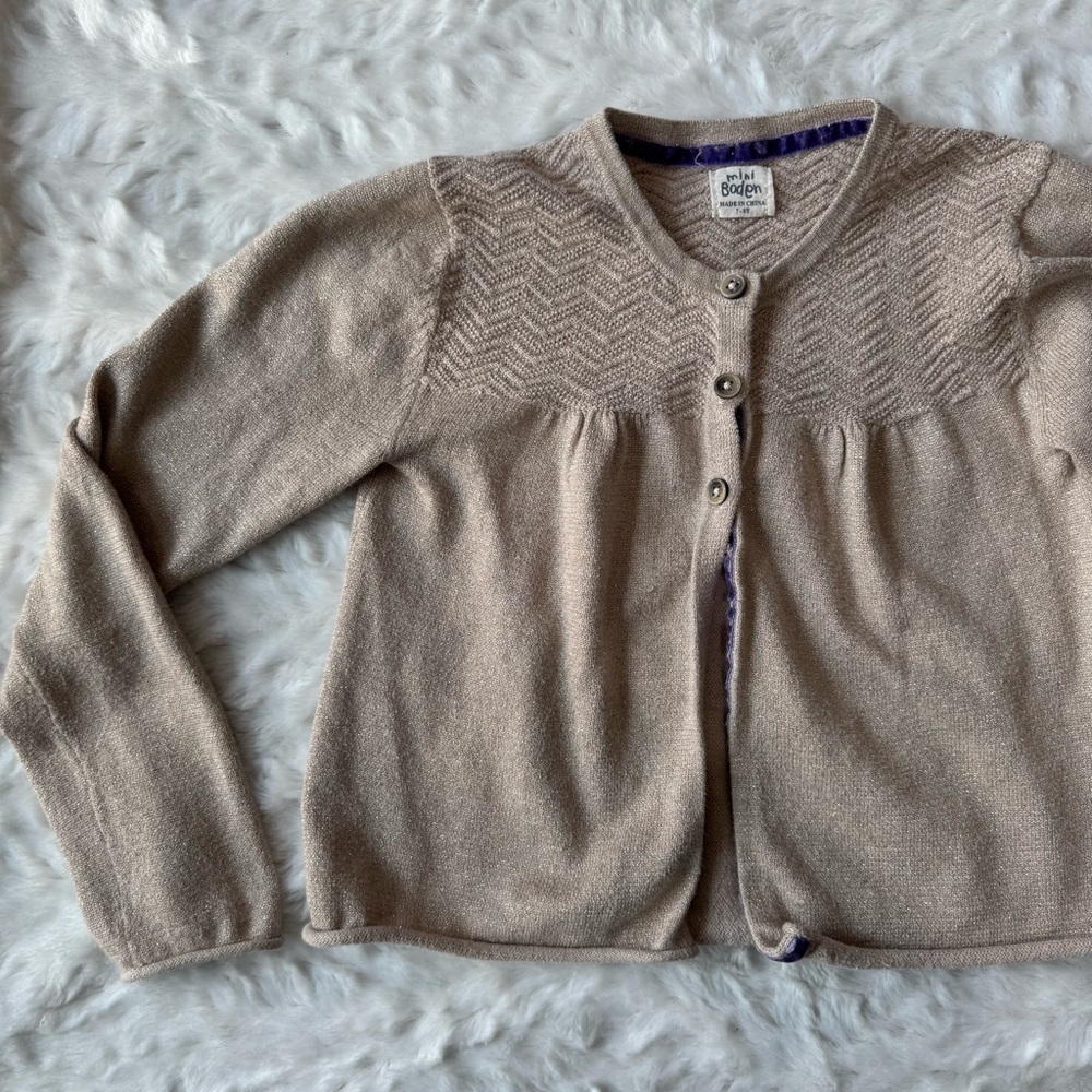 Mini Boden Girls Beige Shimmery Knit Cardigan Size 7-8Y - Picture 2 of 4
